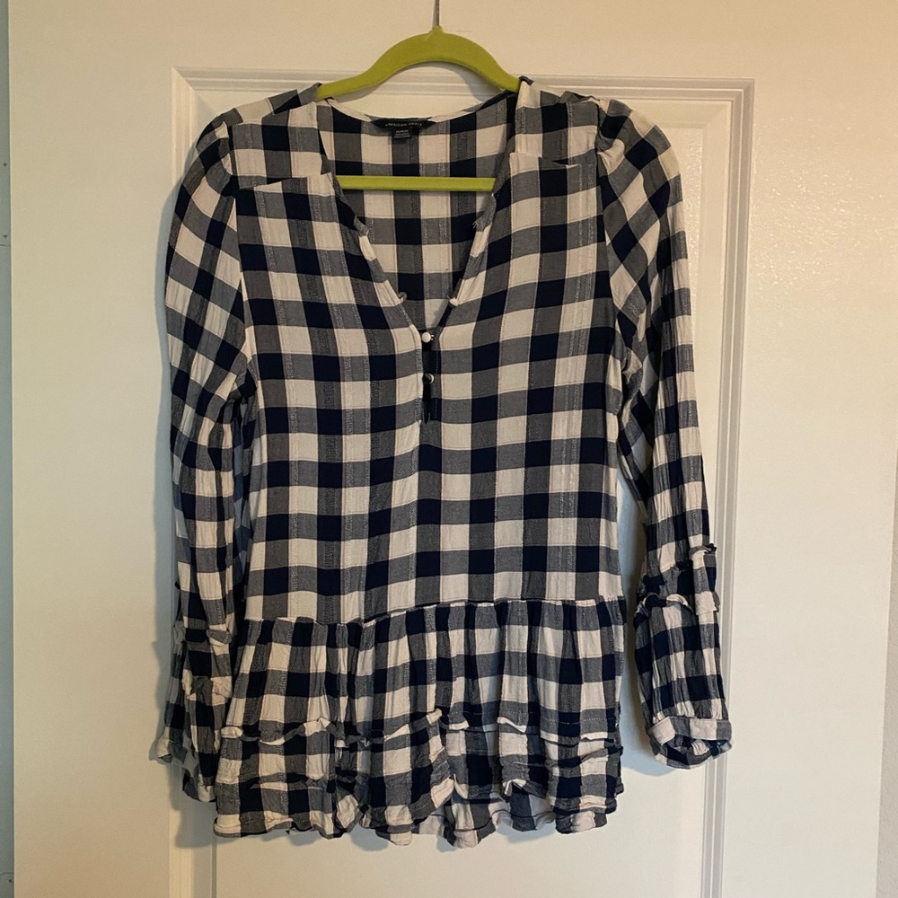 American Eagle Blue & White Plaid Shirt